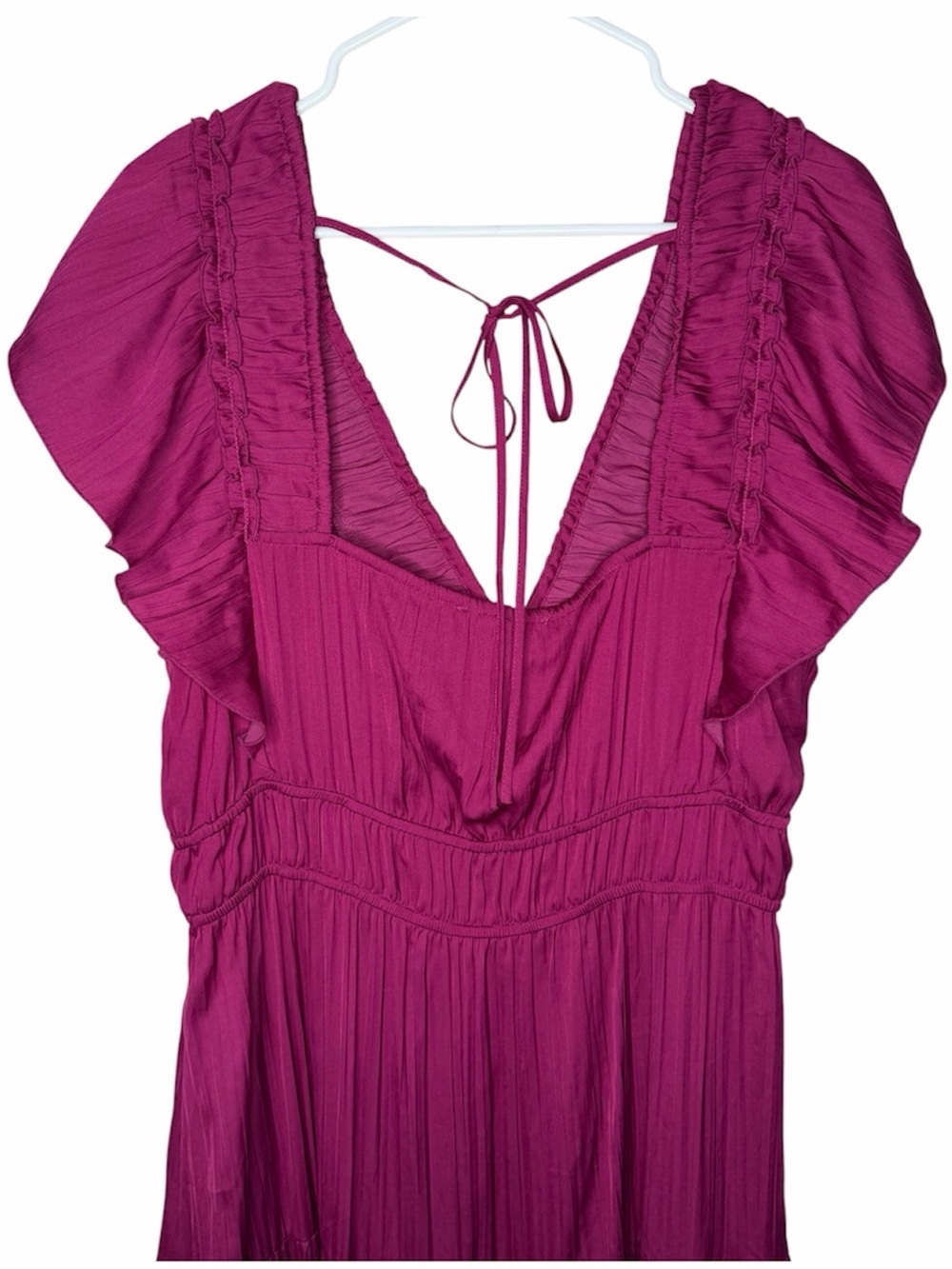 Anthropologie Ruffle Tiered Midi Dress Size XL Raspberry Flutter Sleeve Satin - Picture 8 of 13